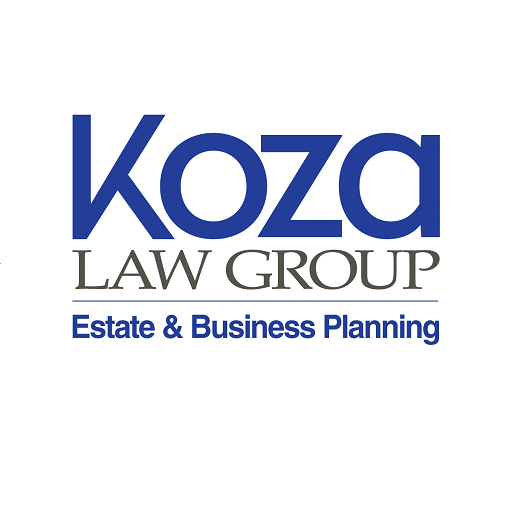 Square version of company logo for Koza Law Group, including &quot;estate and business planning&quot; as a description of services offered
